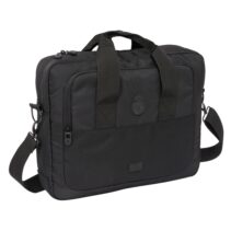 Safta Real Madrid Premium Maletin para Portatil hasta 15.6" - Bolsillo para Tablet - Organizadores - Bandolera Ajustable - Mosquetones - Sistema para Candado - 11L - 400x90x330mm - Color Negro