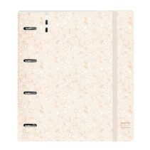 Safta Carpeta con 4 Anillas 35mm - Tapa de Plastico - Recambio 100 Hojas - Cierre Elastico - Incluye Separadores - Ranura para Boligrafo - Solapa Interior - 270x40x320mm - Color Beige