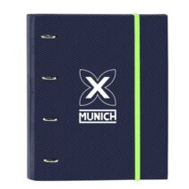 Safta Munich Blue Indigo Carpeta con 4 Anillas 35mm - Tapas Duras Forradas - Recambio 100 Hojas - Cuadriculas 5x5mm - Cierre Elastico - Separadores Internos - 270x35x320mm - Color Azul Marino