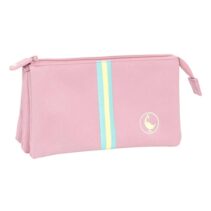 Safta el Ganso Basics Pink Portatodo - 3 Compartimentos con Cremalleras - Bolsillo Interior - 0.6L - 220x30x120mm - Color Rosa