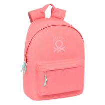 Safta Benetton Basics Mochila para Portatil hasta 14.1" - Bolsillo para Tablet - Correa para Llaves - Bolsillo Trasero - Tirador Doble - Asa Forrada - 20L - 310x160x410mm - Color Coral