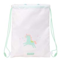 Safta Unicornio Saco Plano - Bolsillo con Cremallera - Cierre con Cordones - 3L - Material Seguro - Ligero y Portatil - 260x10x340mm - Color Blanco
