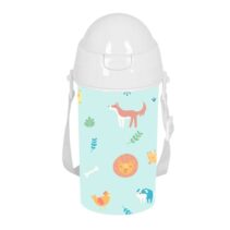 Safta Pandi Botella de 500ml - PVC sin BPA - Pajita Interior - 73x73x195mm - Color Azul Claro