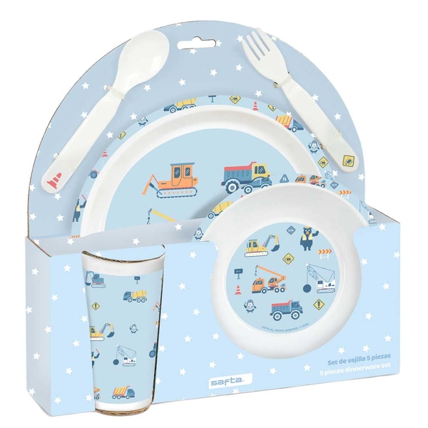 Safta Gruas Set de Menaje Infantil - PVC sin BPA - 260x90x260mm - Color Azul Claro