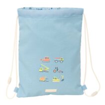 Safta Gruas Saco Plano - Bolsillo con Cremallera - Cierre con Cordones - 3L - Seguridad Garantizada - 260x10x340mm - Color Azul Claro