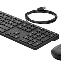 HP 320MK Combo Teclado y Raton USB - Teclado Compacto de 3 Zonas - Teclas Silenciosas - LED Indicador de Bloqueos - Raton Optico 1000 DPI con 3 Botones - Plug & Play - Color Negro