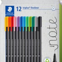 Staedtler Triplus Fineliner 334 Pack de 12 Rotuladores de Punta Fina - Trazo de 0.3mm aprox. - Tinta Antisecado a Base de Agua - Carcasa Fabricada en un 97% de Plastico Reciclado - Colores Surtidos