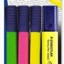 Staedtler Textsurfer Classic 364 Pack de 4 Marcadores Fluorescentes - Secado Rapido - Trazo 1 - 5mm Aprox - Colores Surtidos