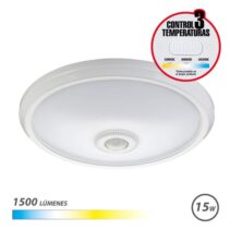 Elbat Aplique de Superficie LED 15W - 1500Lm - Selector 3 Temperaturas - Sensor de Luz Ambiental - Temporizador - Color Blanco