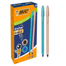 Bic Cristal Glace Pack con 20 Boligrafos de Bola - Cuerpo Opaco en Color Azul Metalizado Mate y Cobre Mate - Punta Redonda de 1mm - Trazo 0.4mm - Tinta con Base de Aceite - Color de la Tinta 10x Azul
