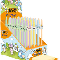 Bic Cristal Pastel Figurines Expositor con 40 Boligrafos de Bola - Cuerpo Opaco en Colores Pastel con Figuras de Animales - Punta Redonda de 1mm - Trazo 0.4mm - Tinta con Base de Aceite - Color de la Tinta Azul