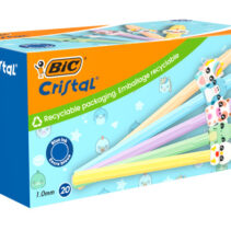 Bic Cristal Pastel Figurines Pack con 20 Boligrafos de Bola - Cuerpo Opaco en Colores Pastel con Figuras de Animales - Punta Redonda de 1mm - Trazo 0.4mm - Tinta con Base de Aceite - Color de la Tinta Azul