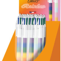 Bic 4 Colours Rainbow Expositor con 30 Boligrafos de Bola Retractil - Punta Media de 1.0mm - Tinta con Base de Aceite - Cuerpo en Varios Colores - 4 Colores de Tinta