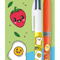 Bic 4 Colours Decors Kawaii Pack con 1 Boligrafo de Bola Retractil + 1 Marcador Highlighter Grip Fluor de Color Aleatorio - Punta Media de 1.0mm - Tinta con Base de Aceite - Cuerpo Decorado con Dibujos Kawaii - Colores Surtidos