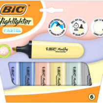 Bic Marking Highlighter Flat Pastel Mineral Pack de 6 Marcadores Fluorescentes - Punta Biselada - Trazo entre 1.20 y 4.60 mm - Tinta con Base de Agua - Colores Pastel Mineral Surtidos