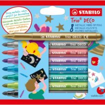 Stabilo Trio Deco Pack con 8 Rotuladores de Punta XL - Trazo 3mm - Zona de Agarre Triangular - Colores Metalicos Brillantes Surtidos