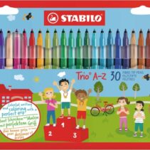 Stabilo Trio A-Z Pack con 30 Rotuladores de Punta Fina de Fibra - Trazo 0.7mm - Tinta Lavable - Zona de Agarre Triangular - Colores Surtidos