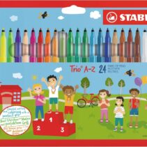 Stabilo Trio A-Z Pack con 24 Rotuladores de Punta Fina de Fibra - Trazo 0.7mm - Tinta Lavable - Zona de Agarre Triangular - Colores Surtidos