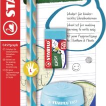 Stabilo Easygraph Pack con Lapiz de Grafito + Sacapuntas con Deposito + Goma de Borrar - Mina HB de 3.15mm - Diseño Ergonomico - Uso Zurdo - Color Azul