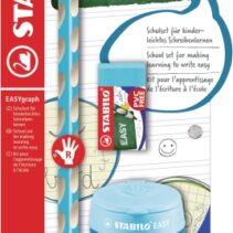 Stabilo Easygraph Pack con Lapiz de Grafito + Sacapuntas con Deposito + Goma de Borrar - Mina HB de 3.15mm - Diseño Ergonomico - Uso Diestro - Color Azul