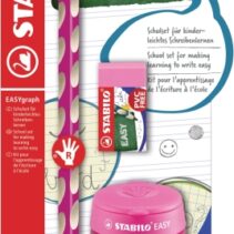 Stabilo Easygraph Pack con Lapiz de Grafito + Sacapuntas con Deposito + Goma de Borrar - Mina HB de 3.15mm - Diseño Ergonomico - Uso Diestro - Color Rosa
