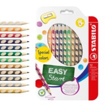 Stabilo Easycolors Special Colors Pack con 12 Lapices de Colores Ergonomicos + Sacapuntas - Mina de 4.2mm - Forma Triangular - Uso Zurdo - Colores Surtidos