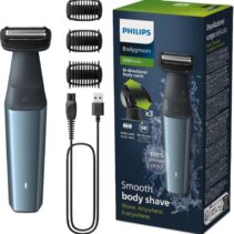 Philips Bodygroom Series 3000 Afeitadora Corporal Impermeable - Tecnologia SkinProtect con Seguimiento de Contornos 2D - 3 Peines - Recorte Bidireccional - 60min de Uso Inalambrico - Uso en Seco y en Ducha - Color Negro y Azul