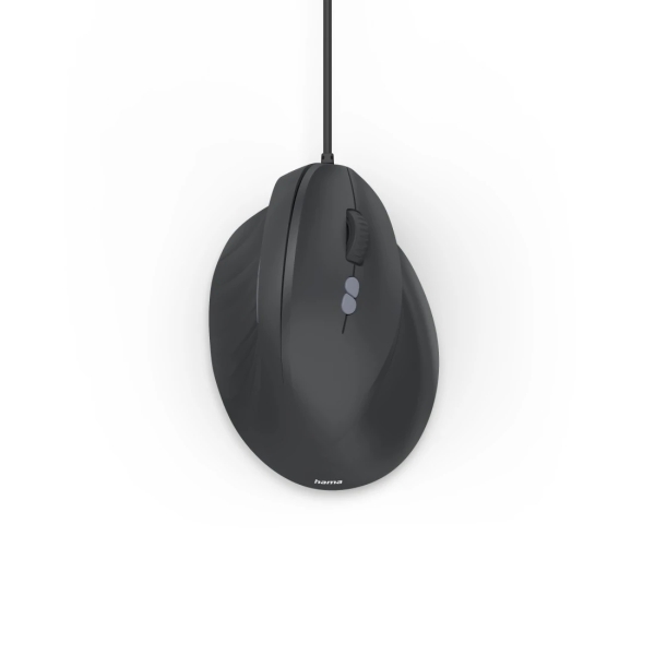 Hama ECM-500R Raton Optico Vertical para Diestros 1800dpi - Cable 180cm - Ergonomico - 7 Botones - Silencioso - 7.1x8.6x11.5cm - Color Negro