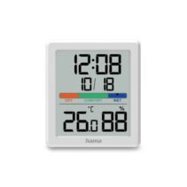Hama Paros Medidor de Temperatura y Humedad para Interior - Pantalla Digital - Reloj - Precision 1ºC - Indicador de Confort - Permite Colgar en Pared - 8.5x1.8x9.5cm - Color Blanco