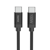 Hama Fabric Cable USB-C Macho - Potencia Maxima 100W - Longitud 3m - Nailon - Velocidad hasta 480Mbps - Blindaje Doble - Color Negro