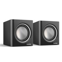 Hama Altavoces de Sobremesa - Cable 7cm - Frecuencia hasta 20GHz - Jack 3.5mm - 7x7x7cm - Color Negro y Plata