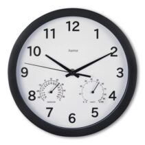 Hama Malta Reloj de Pared Analogico - Termometro - Higrometro - Silencioso - Funciona con 1 Pila AA - 25x4cm - Color Negro