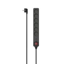 Hama Regleta Alimentacion con 6 Tomas - Potencia Maxima 3680W - Voltaje 250V - Cable 1.4m - Interruptor de Encendido - Enchufe Schuko en Angulo - 4.7x4x35.7cm - Color Negro