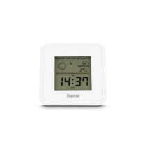 Hama Borneo Medidor de Temperatura y Humedad para Interior - Pantalla Digital - Reloj - Indicador de Confort - 8x1.2x8cm - Color Blanco
