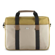Hama Silvan Maletin para Portatiles hasta 14.1" - Poliester Reciclado - Bolsillo Frontal - Interior Acolchado - 39x5x31cm - Color Beige y Amarillo