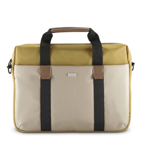 Hama Silvan Maletin para Portatiles hasta 14.1" - Poliester Reciclado - Bolsillo Frontal - Interior Acolchado - 39x5x31cm - Color Beige y Amarillo