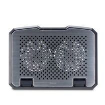 Hama Aluminium Base de Refrigeracion para Portatil hasta 15.6" - 2 Ventiladores de 12.5cm - Silencioso - Cable 40cm - USB-A - Luz LED - Inclinable - Antideslizante - Metalico - 37x27x3cm - Color Negro