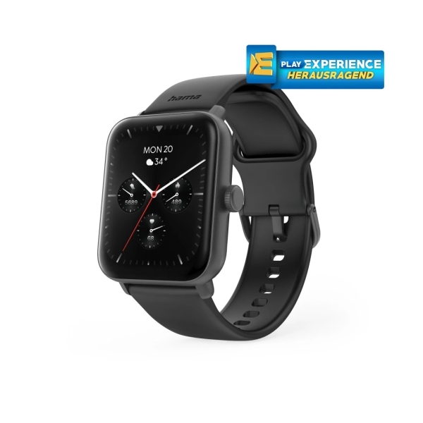 Hama 6010 Reloj Inteligente Smartwatch - Bluetooth 5.3 - Bateria 350mAh - Pantalla TFT 1.65" - IP68 - Resistencia al Agua 3 Atm - Pulsera de Silicona - GPS Integrado - 3.6x1.3x4.9cm - Color Negro