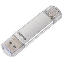 Hama Laeta Memoria Pendrive USB 3.0 con Tapa - 256GB de Capacidad - 70Mb/s de Transferencia - Funcion OTG - USB-C - USB-A - Cuerpo Metalico - Color Plata