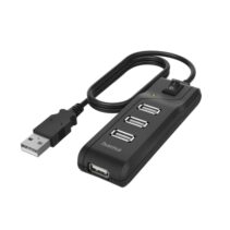 Hama Essential Hub USB 2.0 - Cable USB-A Integrado de 1.8m - 4x USB-A - Color Negro