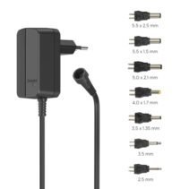 Hama Fuente de Alimentacion Multidispositivo - Potencia 3.6W - Voltaje 12V - Indicador LED - 7 Adaptadores - Intensidad Maxima 0.3A - Voltaje Ajustable - Color Negro