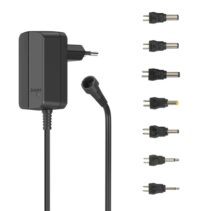 Hama Fuente de Alimentacion Multidispositivo - Potencia 7.2W - Indicador LED - 7 Adaptadores - Intensidad Maxima 0.6A - Voltaje Ajustable - Color Negro
