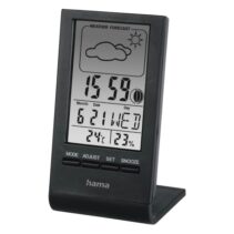 Hama Medidor de Temperatura y Humedad para Interior - Pantalla Digital - Reloj - Prevision Meteorologica - Visualizacion de Fases Lunares - 5.7x5x10.8cm - Color Negro