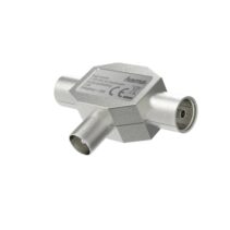 Hama Essential Divisor de Antenas - Coaxial Hembra x2 - Coaxial Macho - Metalico - Color Plata