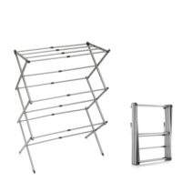 Innovagoods Cloxy Tendedero Metalico Extensible con 3 Alturas - 11 Barras - Soporta hasta 12kg - Plegable - Resistente al Agua - 43x10x38cm - Color Gris