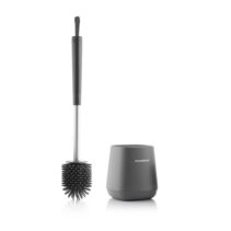 Innovagoods Kleanu Escobilla de Goma para Inodoro - Antideslizante - Sistema Antigoteo - Facil Limpieza - Antibacteriana - 12x43x12cm - Color Gris