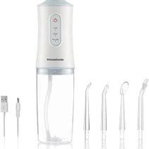 Innovagoods Denter Irrigador Dental Inalambrico - Potencia 4W - Presion 110psi - Bateria 2000mAh - Deposito de 220ml - IPX6 - Recargable - 6x21.3cm - Color Blanco