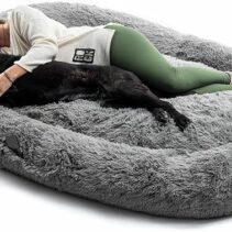 Innovagoods Cama Extragrande para Mascotas y Humanos - Bolsillo Lateral - Antideslizante - Facil Limpieza - Poliester - Ergonomico - Funda Extraible - 190x140x25cm - Color Gris