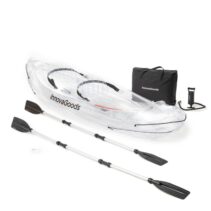 Innovagoods Kayak Inflable para 2 Personas - Bomba Manual - Soporta hasta 180kg - Incluye Accesorios - Bolsa de Transporte - 2 Remos Desmontables - 312x100x51cm - Color Transparente y Negro