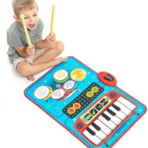 Innovagoods Beats'n'Tunes Tapete Musical 2 en 1 - Teclado con 4 Instrumentos - Bateria con Tambores y Platillos - Antideslizante - 70.5x45.5x2.5cm - Color Azul